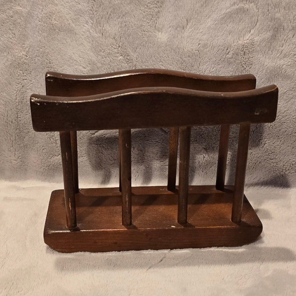 Vintage Wooden Napkin Holder Spindle Picket Fence Style Dark Wood Mail Sorter